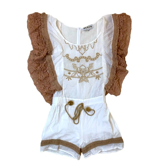 Barok linen ruffle lace shorts boho romper small - Picture 2 of 13